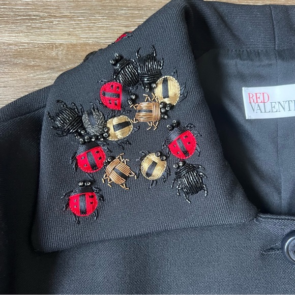 RED VALENTINO Embellished Cotton Twill Jacket In Eero Lady Bug embroidered - Picture 7 of 13